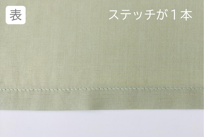 表から：直線縫いミシンによる、１本のステッチが走ります。ステッチ幅は現状に近づけますので、ご安心ください。